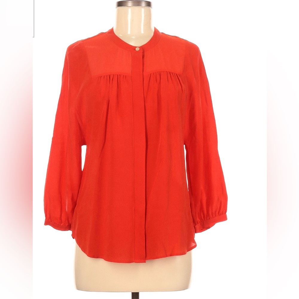 Madewell Long Sleeve Silk Blouse Small Orange Button Down Top